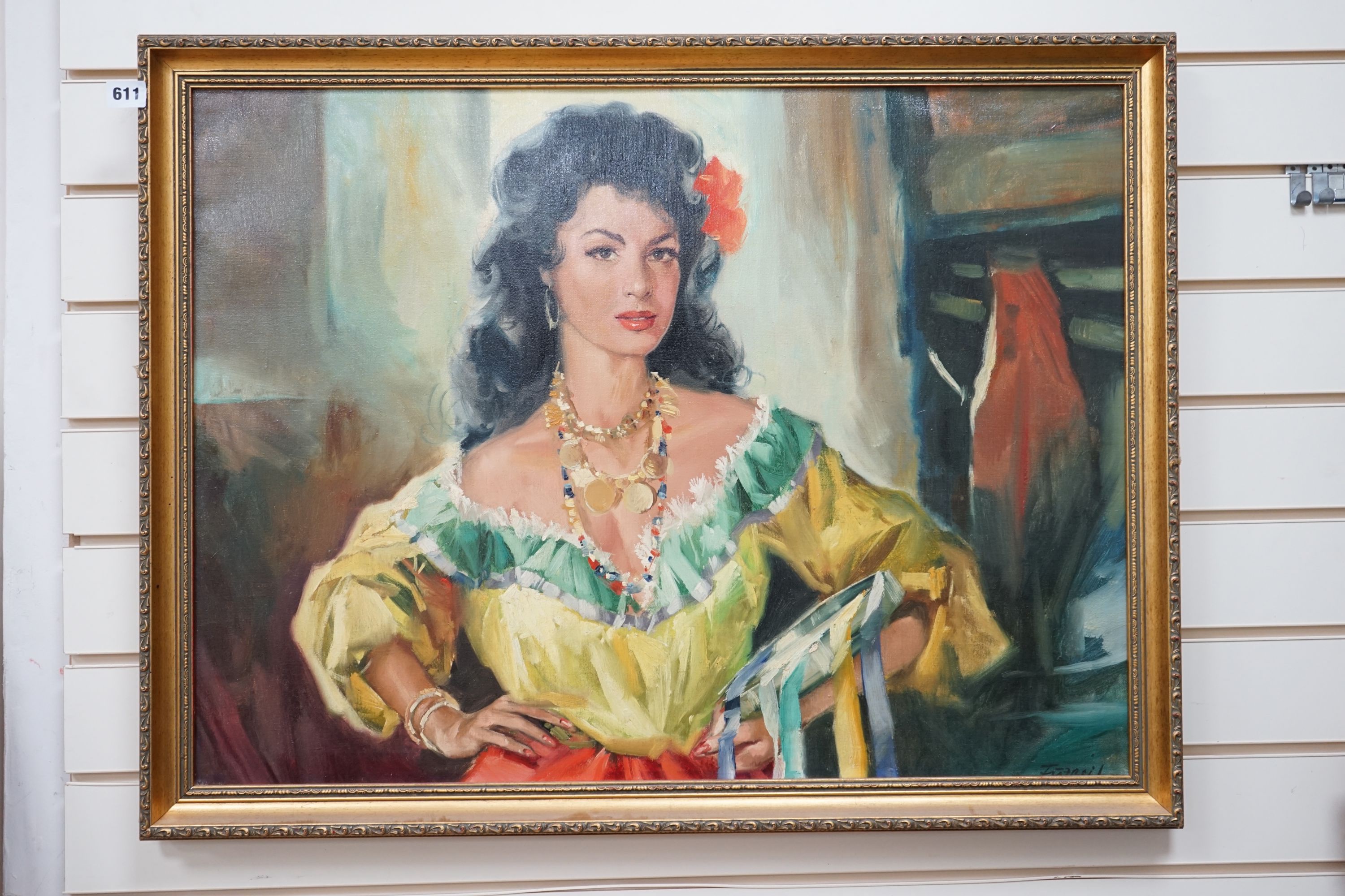 Fuzasil, oil on canvas, Portrait of Romany woman, signed, 58 x 78cm